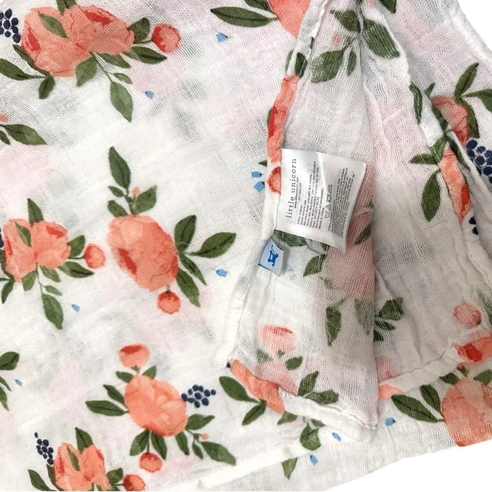 Little Unicorn Watercolor Roses Cotton Muslin Gift Set Swaddle Bibs Burp Cloth